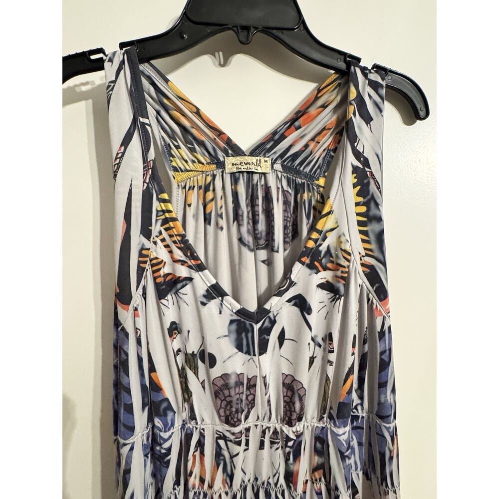 One World Live & Let Live Boho Maxi Dress Sz M Butterfly Sleeveless Hippie - Picture 6 of 7